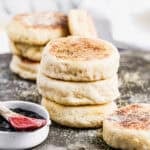 These homemade English Muffins are life-changing! They are soft, chewy, and have that perfect texture. Use them in breakfast sandwiches, eggs benedict, or just with butter and jam.