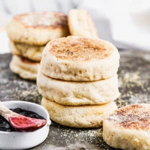 These homemade English Muffins are life-changing! They are soft, chewy, and have that perfect texture. Use them in breakfast sandwiches, eggs benedict, or just with butter and jam.