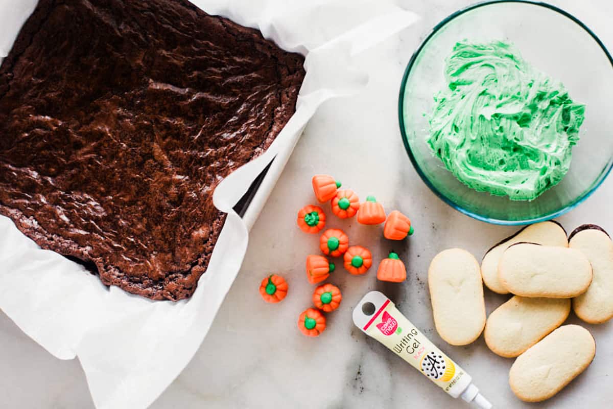 All of the ingredients you need to make the best Halloween Brownie recipe.