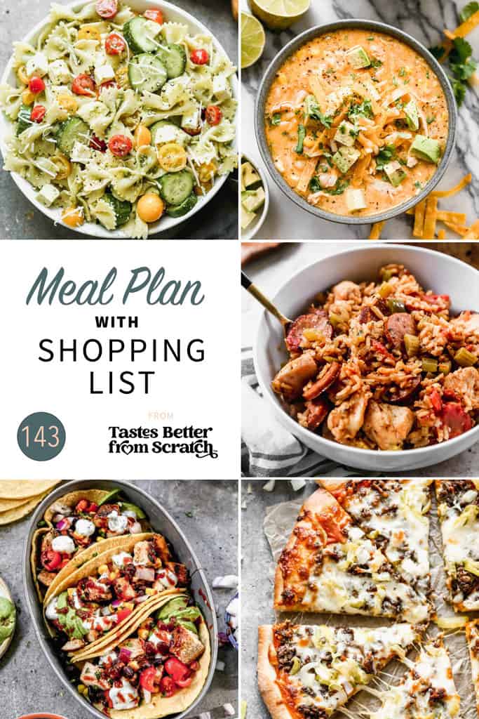 a collage of 5 recipes from meal plan 143.