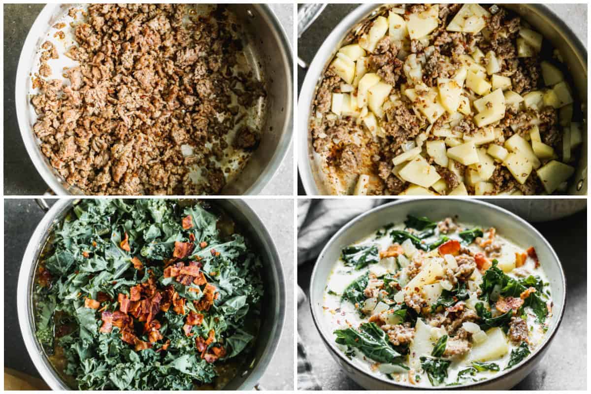 Make the best zuppa toscana soup recipe with sausage, potatoes, kale, bacon, and that creamy broth we all love. It's so easy and quick to make but is perfect for potlucks or just warming up on a chilly day. 