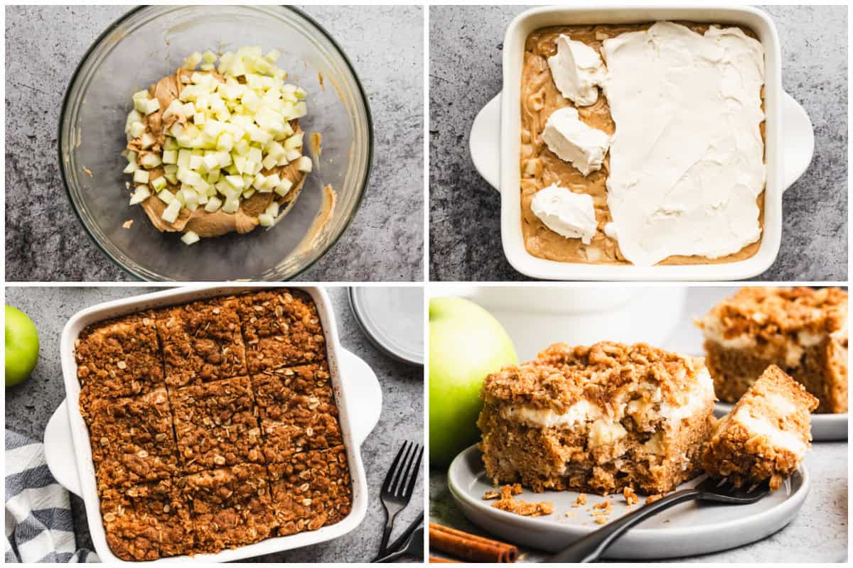 This Apple Crumble Coffee Cake is so easy to make but feels fancy with a cream cheese layer and streusel topping. It is warm, cozy, and a must-bake for Fall!
