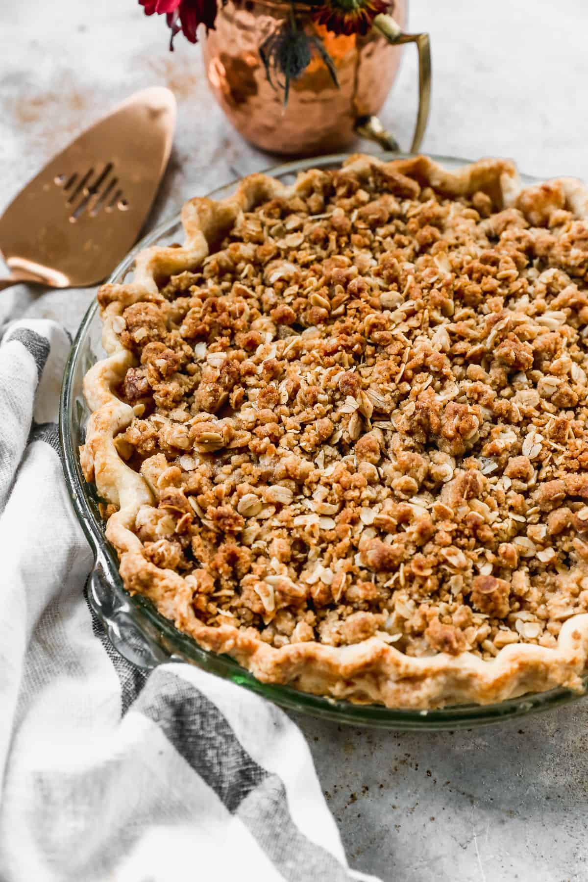 A homemade Pear Pie recipe with a golden streusel topping.