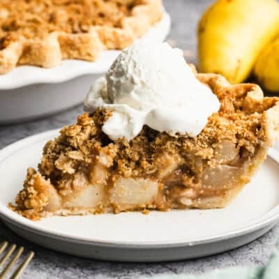 This old fashioned pear pie recipe has a fresh pear pie filling in a buttery crust and topped with streusel. It's absolutely incredible!