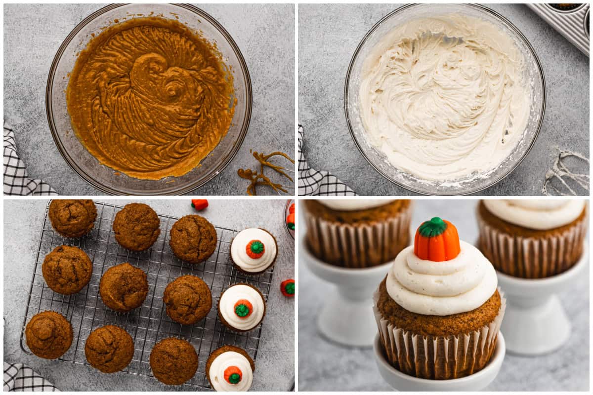 This Pumpkin Spice Cupcake recipe is easy to make and so fun to eat! We pipe them with a creamy cinnamon cream cheese frosting and my kids love placing the pumpkin candy on top. It's fun and perfect for any gathering this Fall. 