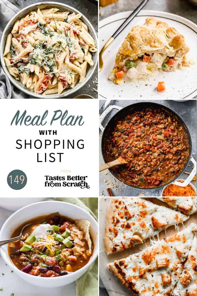a collage of 5 recipes from meal plan 149.