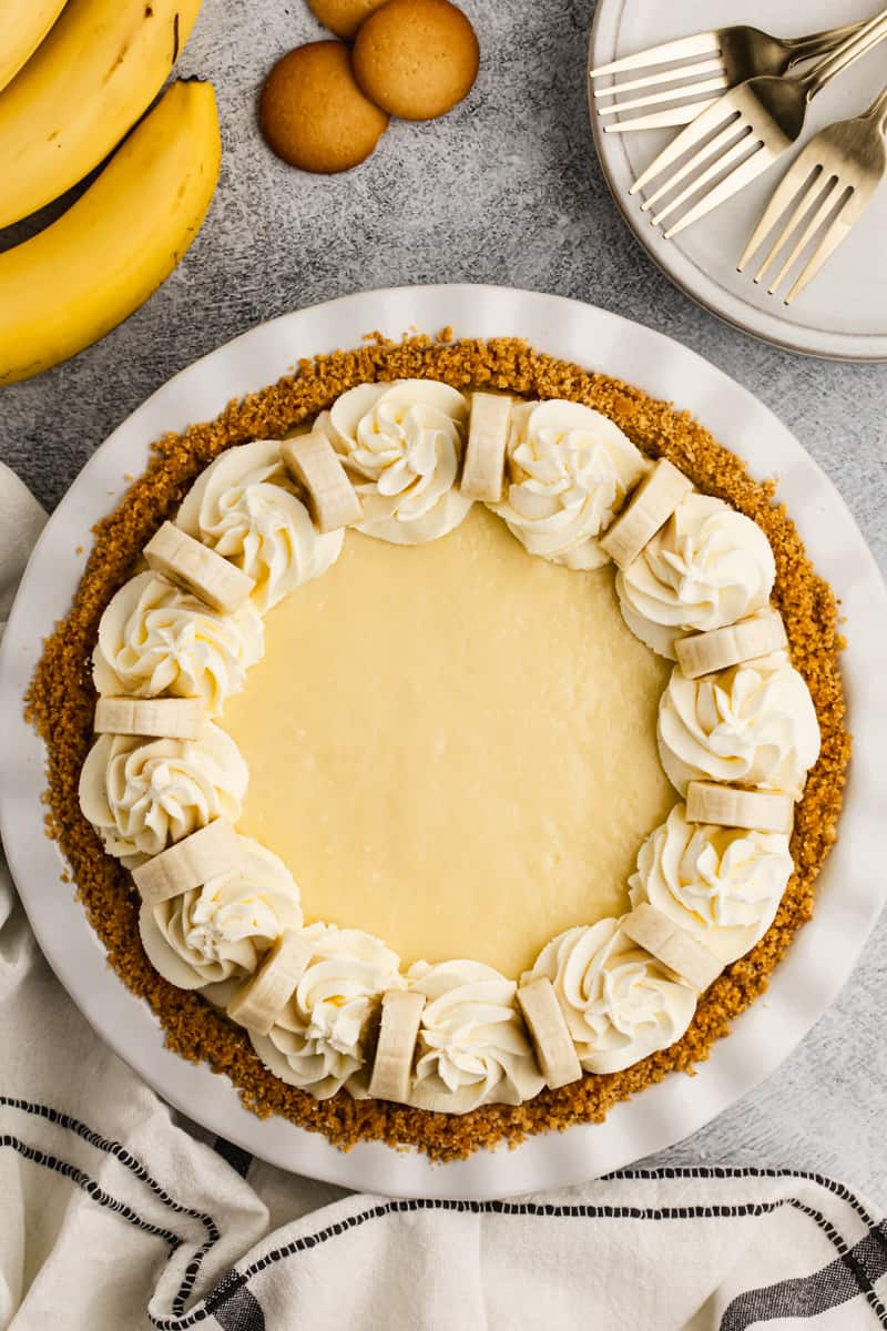 The best Banana Cream Pie recipe, ready to slice and enjoy.