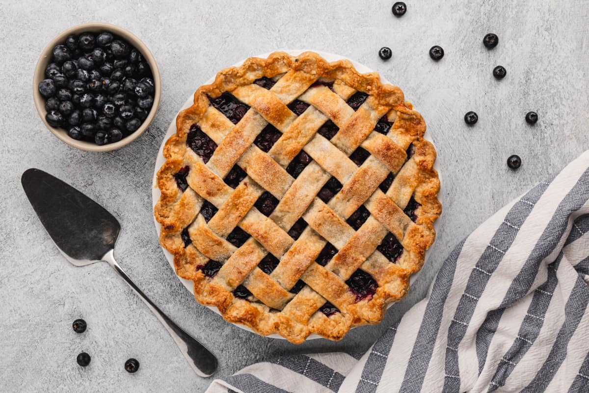 An easy Blueberry Pie, fresh out of the oven.