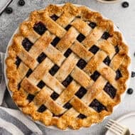 An easy Blueberry Pie recipe with a lattice crust, baked until golden and ready to slice and serve.