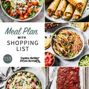 A collage of 5 recipes from meal plan 159.