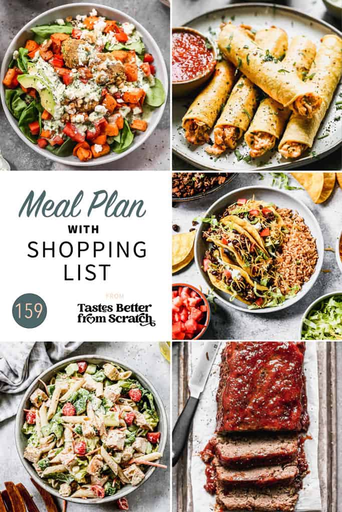 A collage of 5 recipes from meal plan 159.