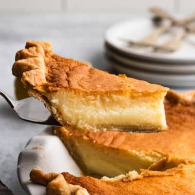 This Southern Chess Pie recipe is a classic for a reason! It's made with simple, affordable ingredients and has a smooth custard filling on a flaky pie crust.