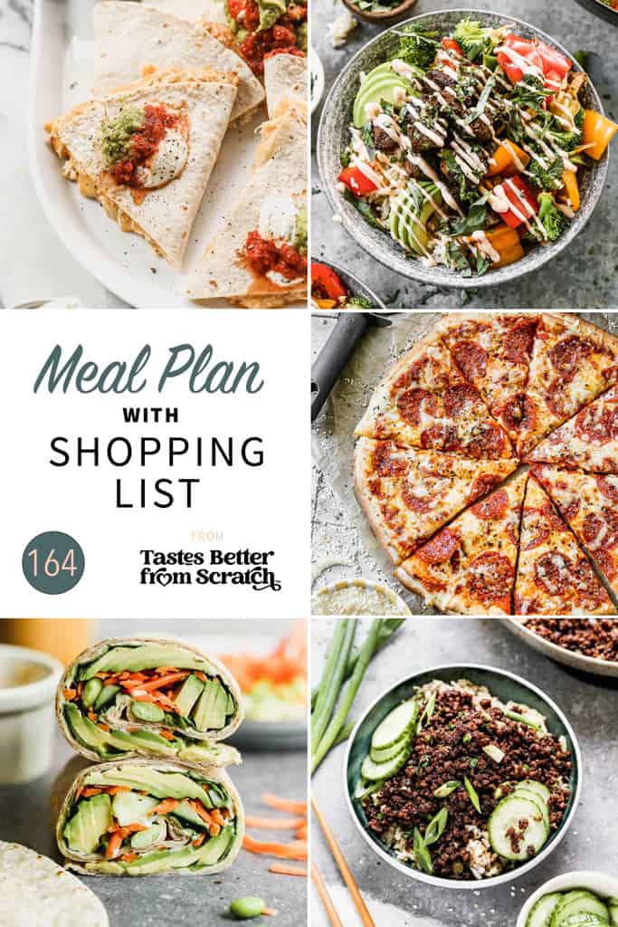 A collage of 5 recipes from meal plan 164.