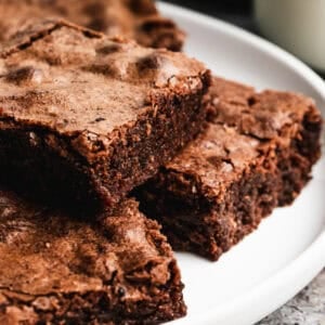 These homemade Chocolate Brownies are thick, chewy, and fudgy. They have been my go-to brownies for years and turn out perfect every time!