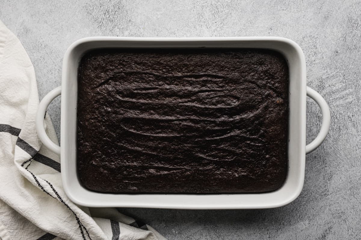 A chocolate mayo cake freshly out of the oven.