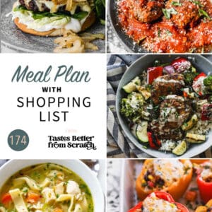 A collage of 5 recipes from meal plan 174.