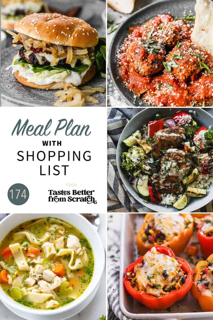 A collage of 5 recipes from meal plan 174.