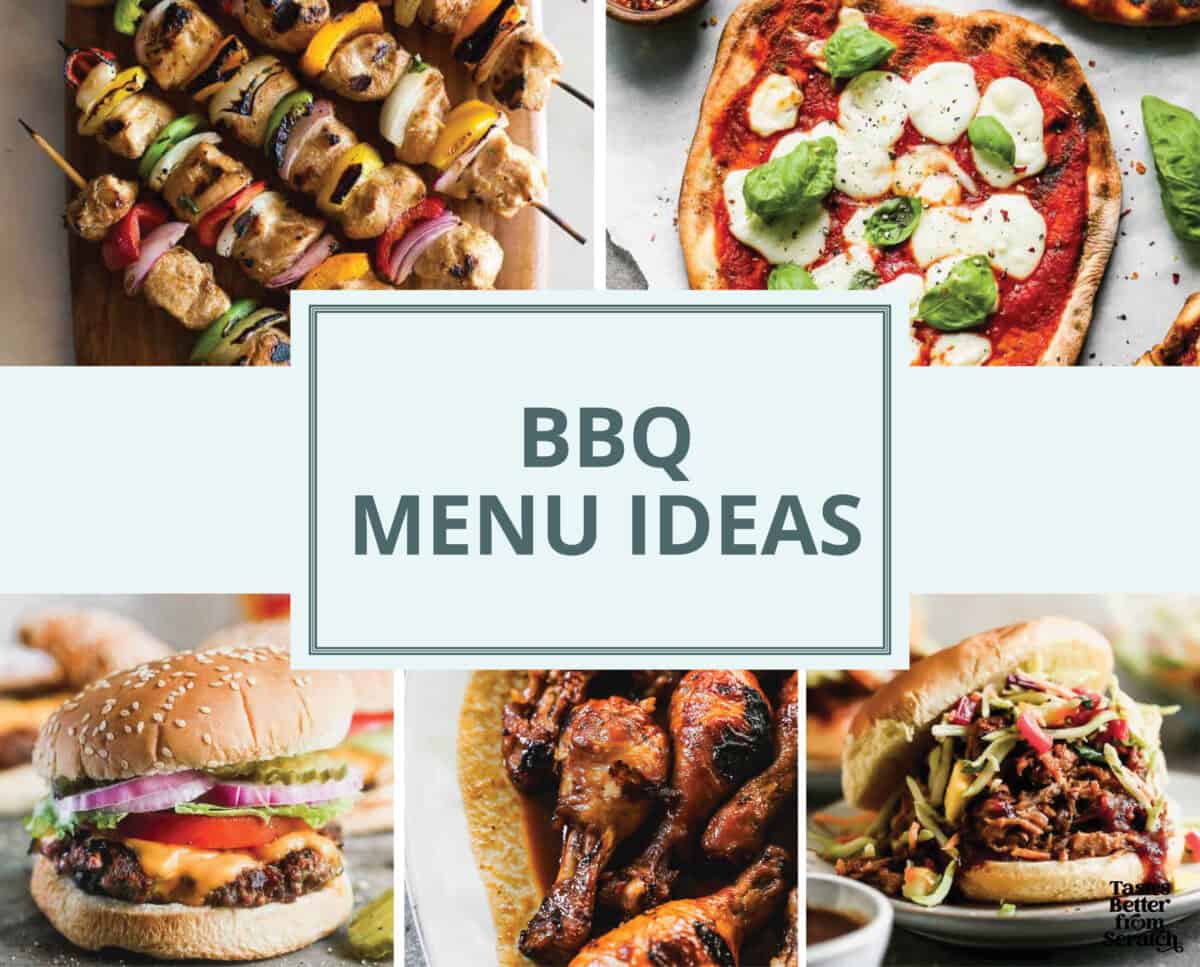 Collage of four BBQ dinner ideas.
