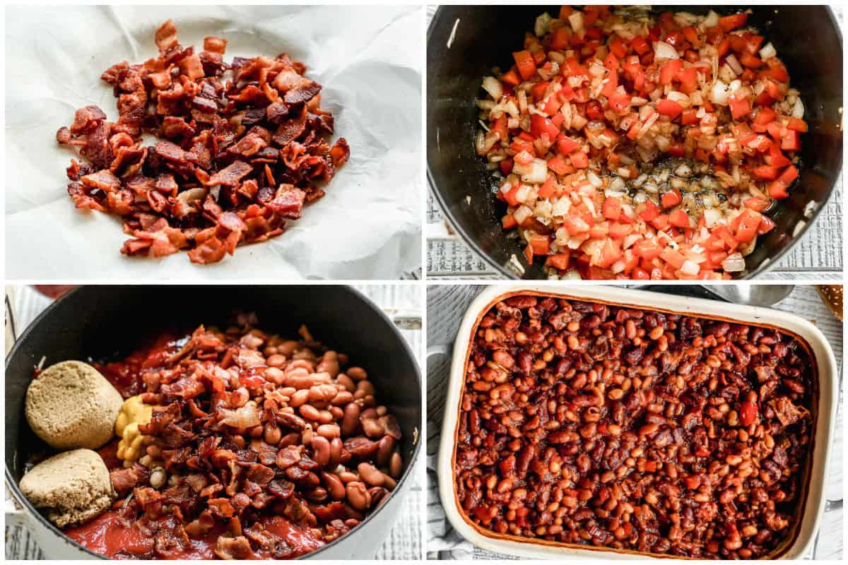 Learn how to make baked beans from scratch with only 15 minutes of prep! We use crispy bacon, fresh veggies, and a homemade sauce that will have everyone licking their plates clean!