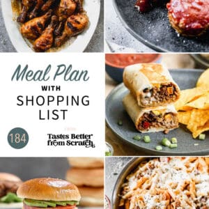 A collage of 5 recipes from meal plan 184.