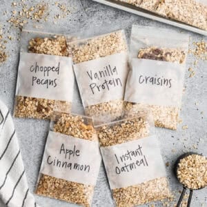 An Instant Oatmeal Packets recipe in single serve bags, each a different flavor.