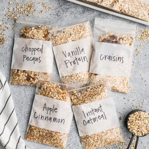 An Instant Oatmeal Packets recipe in single serve bags, each a different flavor.