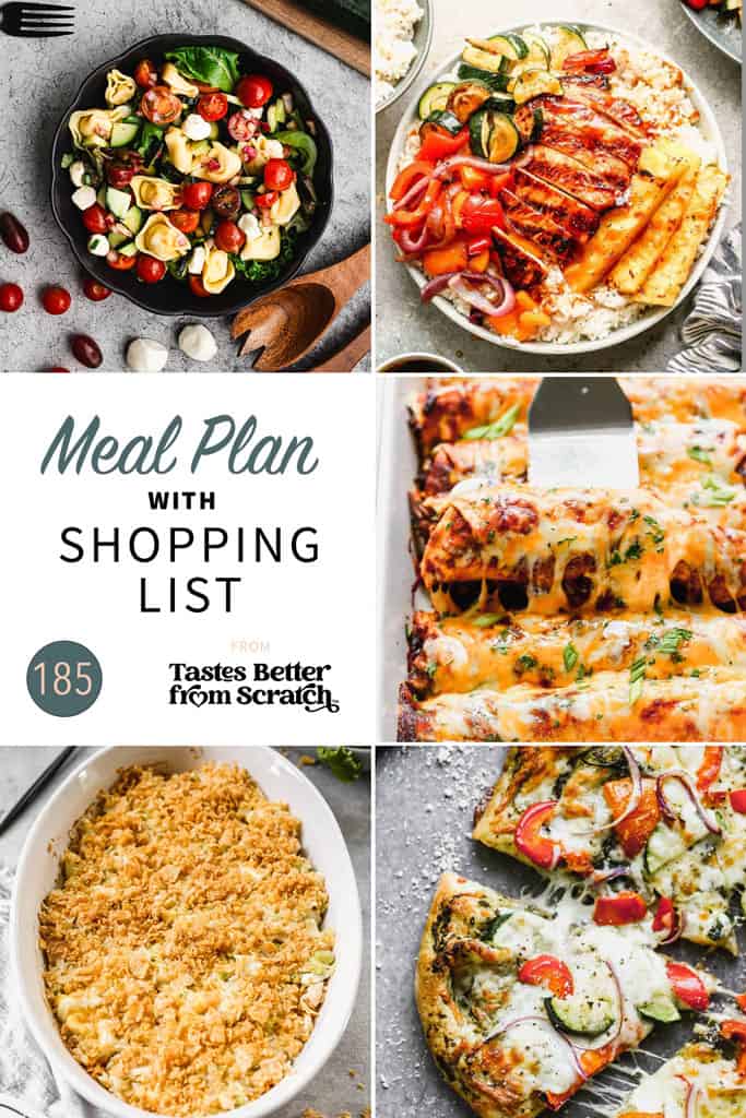 A collage of 5 recipes from meal plan 185.