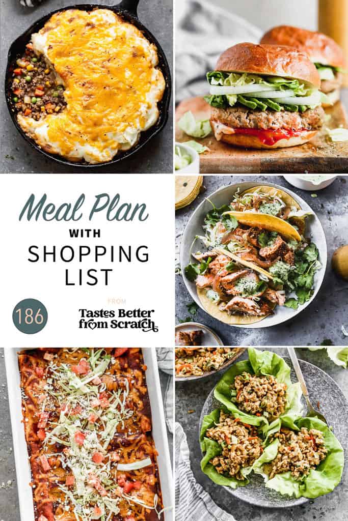 A collage of 5 recipes from meal plan 186.