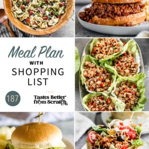 A collage of 5 recipes from meal plan 187.