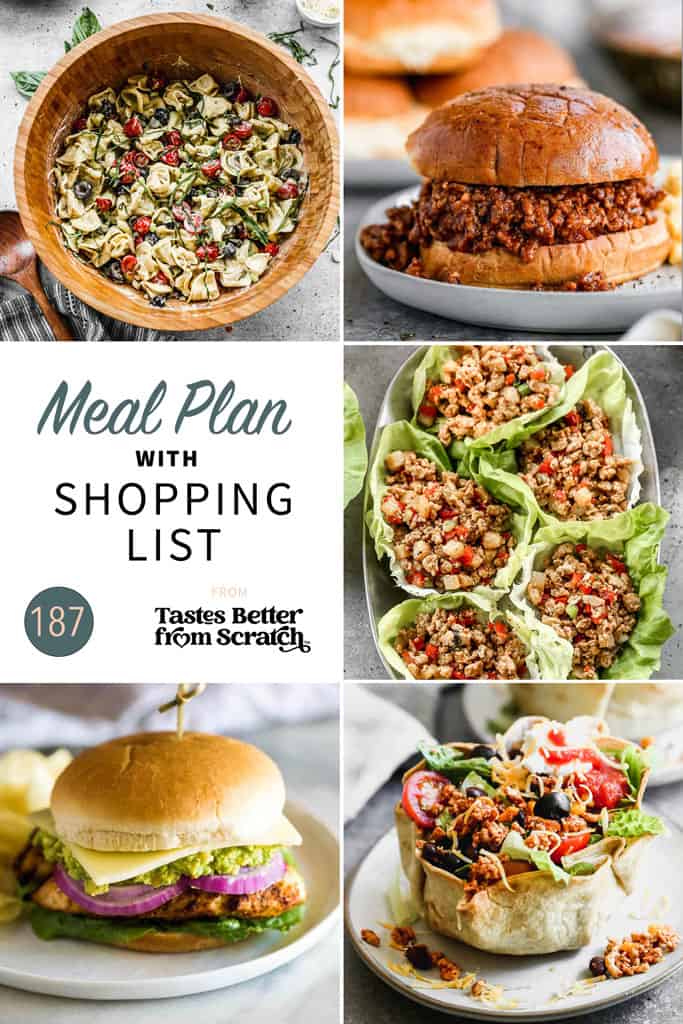 A collage of 5 recipes from meal plan 187.