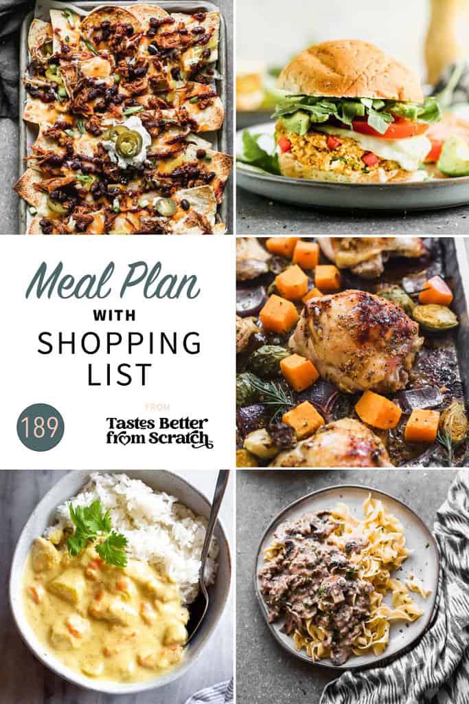 A collage of 5 recipes from meal plan 189.