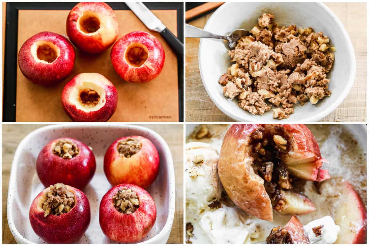 Learn how to make baked apples in the oven with just a handful of pantry ingredients! It only takes a few minutes of prep and is easy to make for a small or large group. Serve it with vanilla ice cream.