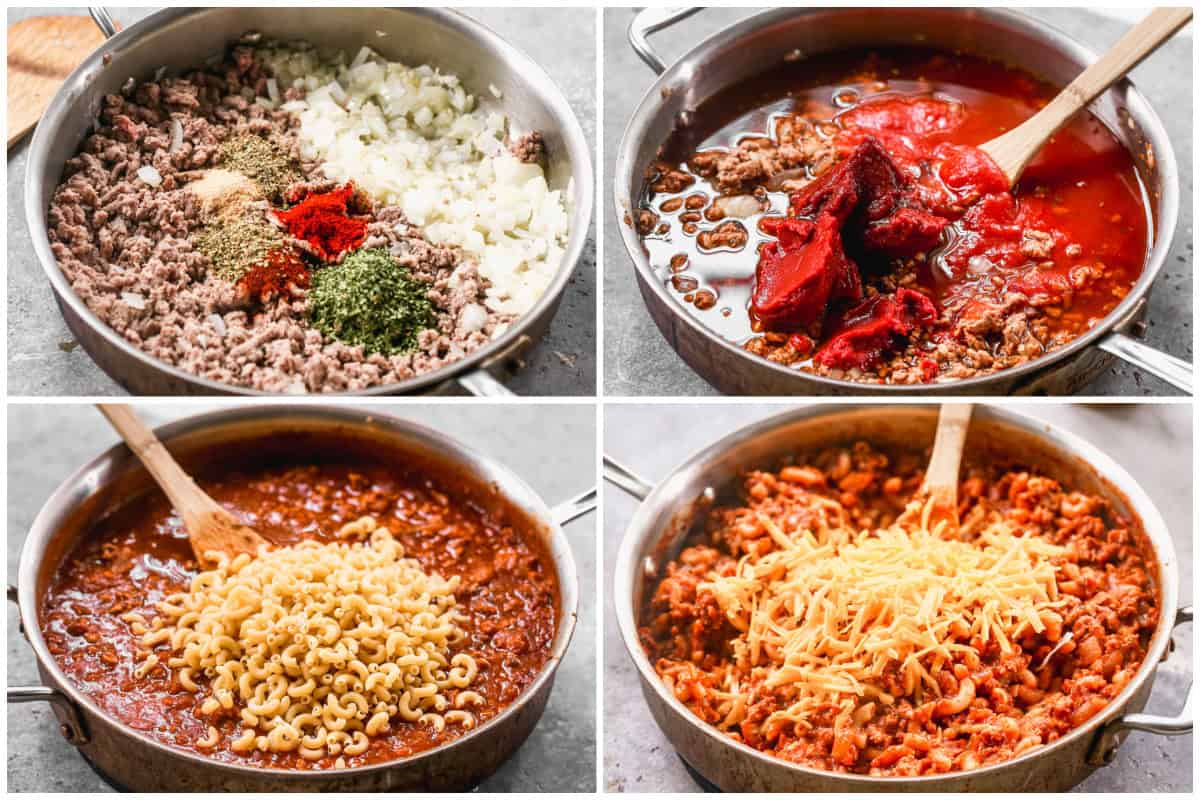 This homemade Beefaroni recipe is made in all one pan for a comfort meal even the pickiest eaters will love!