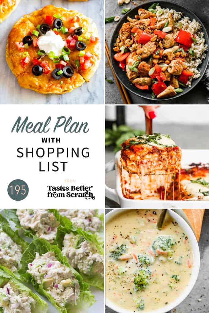 A collage of 5 recipes from meal plan 195.