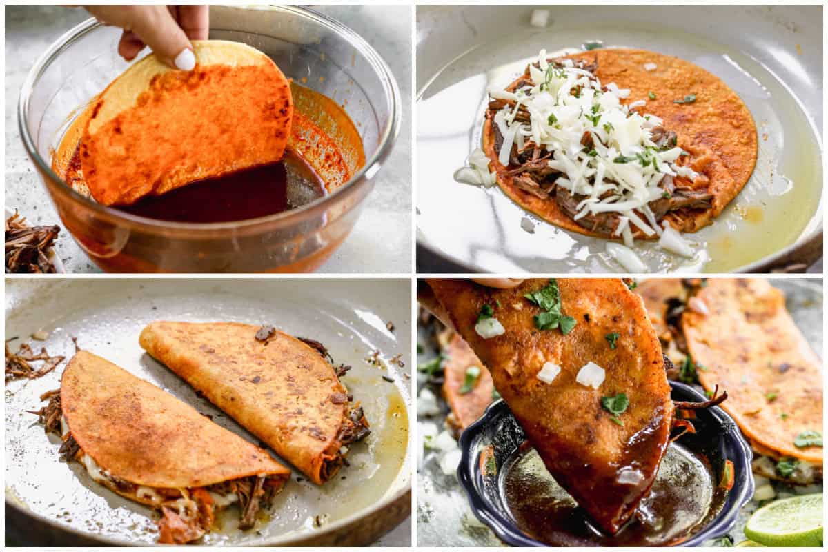 Learn how to make the best quesabirria tacos recipe with a homemade broth, tender beef, shredded cheese, and the best dipping broth.