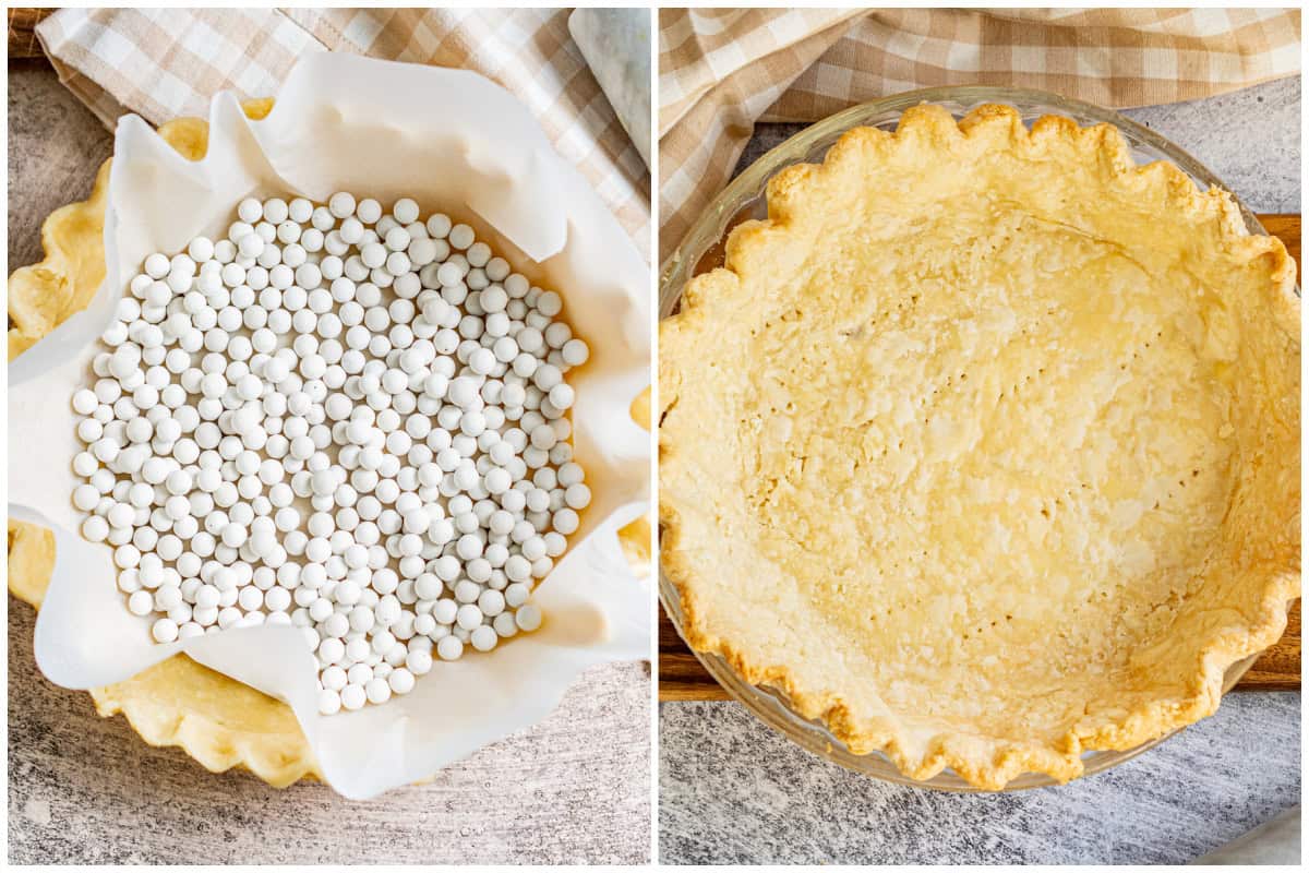 Homemade pie crust can be blind baked with pie crust for pudding type fillings or covered with a top crust and baked with the filling. 
