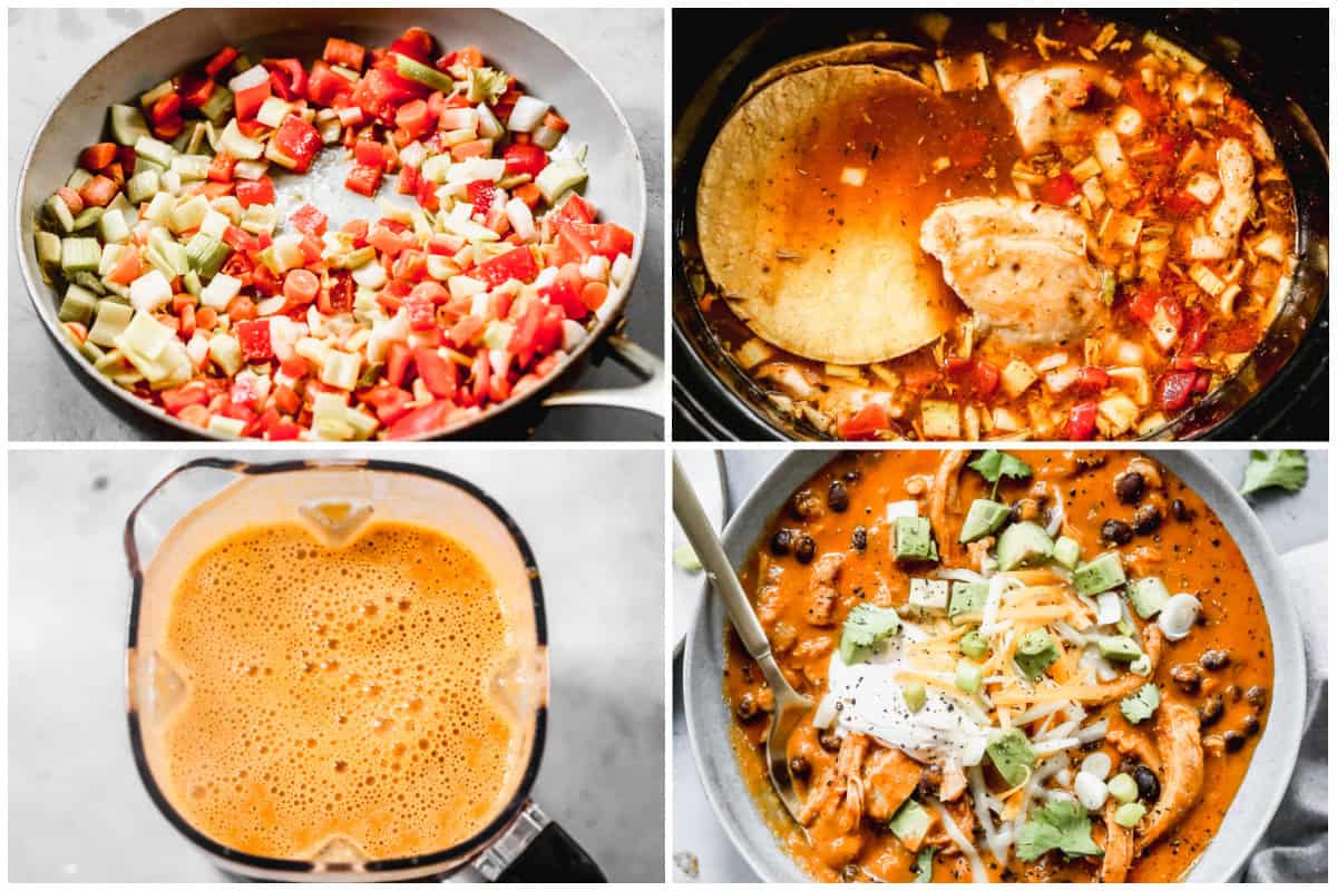 Make an easy Slow Cooker Chicken Enchilada Soup recipe in the slow cooker with fresh ingredients. It's so comforting and flavorful.