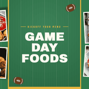 A collage of 4 game day foods.