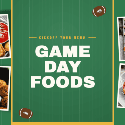 A collage of 4 game day foods.