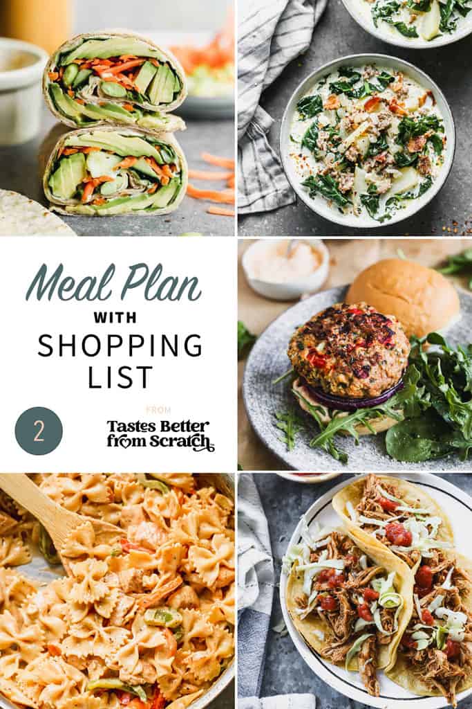 A collage of 5 recipes from meal plan 2.