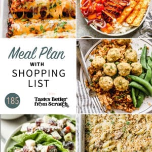A collage of 5 recipes from meal plan 185.