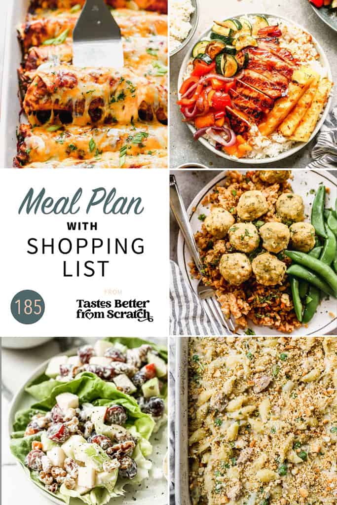 A collage of 5 recipes from meal plan 185.