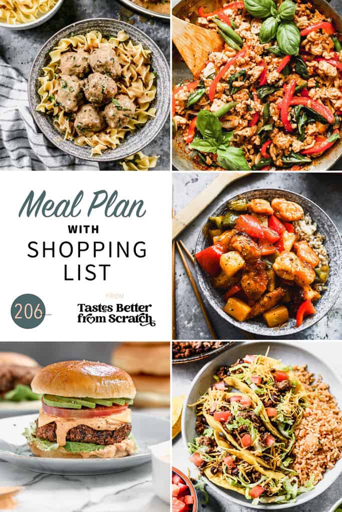 A collage of 5 recipes from meal plan 206.