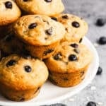 A plate stacked with Healthy Muffins with oats, blueberries, honey, and wholesome ingredients ready to enjoy.