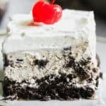 A piece of an easy Ice Cream Cake recipe served on a plate, the perfect summer dessert for potlucks or parties.