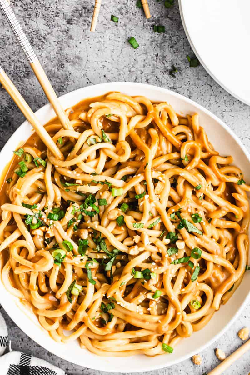 Savory, creamy peanut sauce coats noodles in this fast, satisfying dish of peanut noodles-perfect for a meatless dinner or quick lunch.