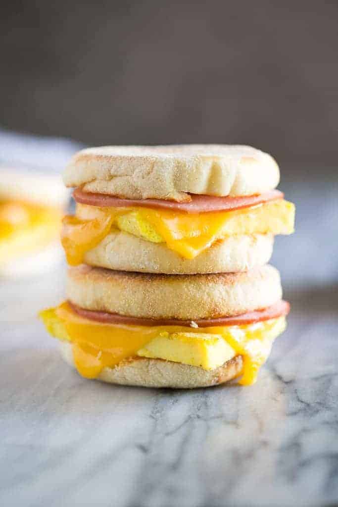 This homemade breakfast sandwich recipe is easy to prep ahead and reheat for a busy morning or to take it on the go.