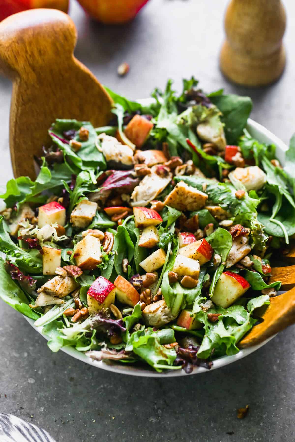 This apple pecan salad is fresh, flavorful, and topped with a homemade dressing.