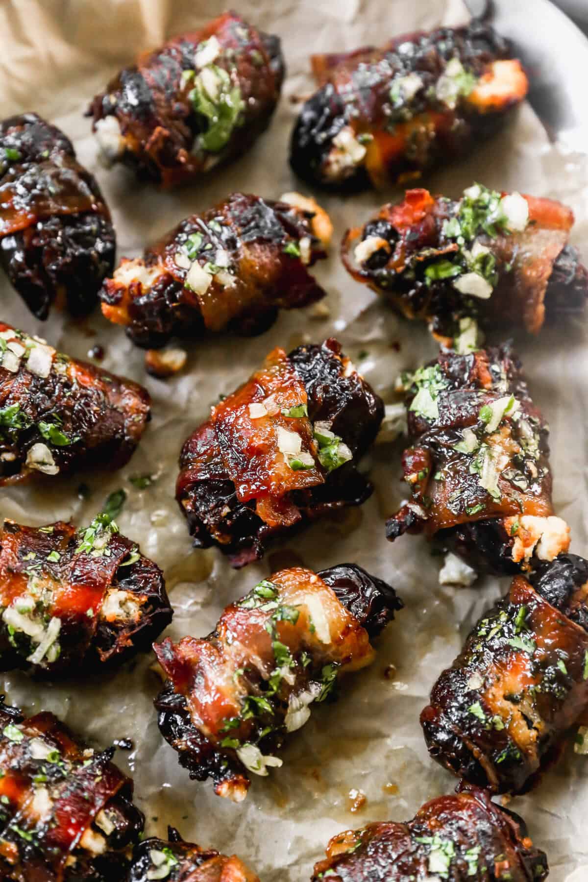 Sweet and savory bacon-wrapped dates finished with a homemade glaze. It's rich and irresistible for cozy nights in.