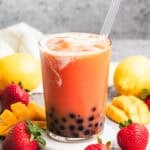 This easy Boba Smoothie recipe has a flavorful and tropical smoothie combined with popping boba bubbles. It's sweet, satisfying, and the perfect drink!
